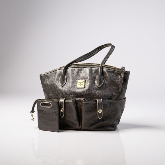 Dooney & BourkeBlack Leather CrescentSatchel Tote Bag and Pouch